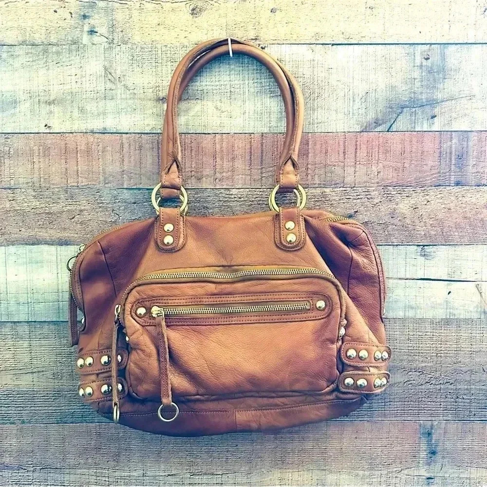 Línea Pelle Collection Leather Studded Slouchy Handmade Shoulder Bag